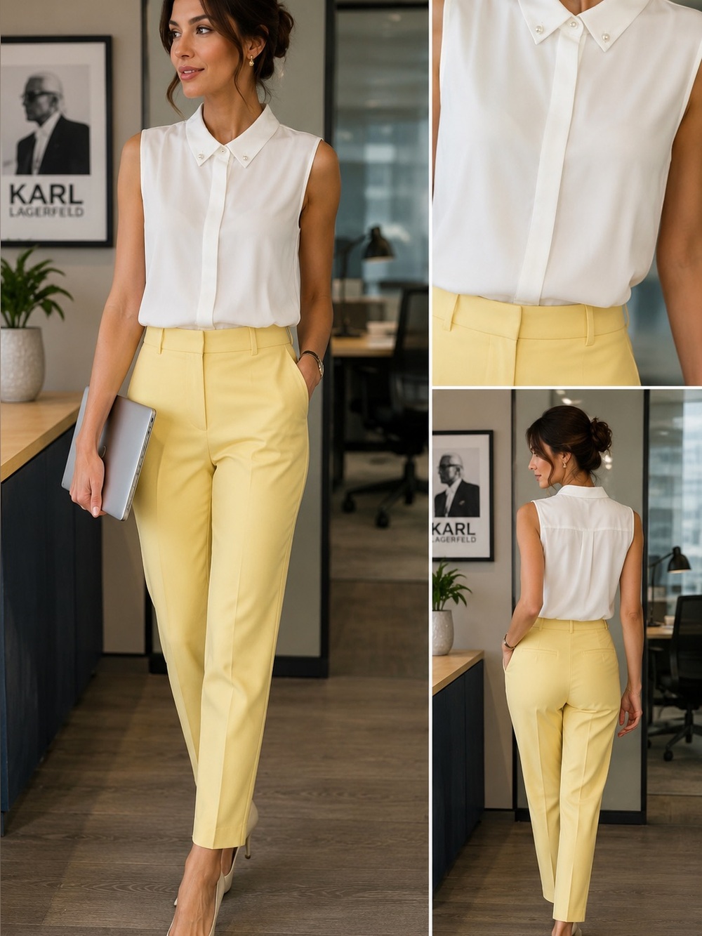 Karl Lagerfeld Sleeveless Pearl-Trim White Blouse